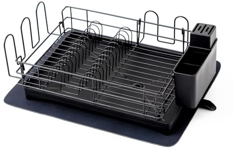 CHEFGASTRO Abtropfgestell Geschirr, 15x42x31cm, Stahl, mit Besteckhalter, Tassenhalter, drehbarem Wasserablauf, Abtropfbrett & Trockenmatte, Geschirrabtropfgestell Abtropfständer Spül Abtropfgitter