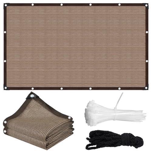 Filet D'ombrage avec œillets - Voile D'ombrage de Jardin - 1x6.5m - Filet Protection Solaire 90% UV - Toile Ombrage pour Plantes, Serre Terrasse Poulailler Coupe-Vent et Perméable à l'eau - Café