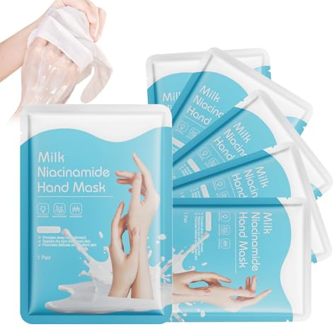 Milk Niacinamide Lot de 6 masques hydratants pour les mains avec lait et niacinamide, soin intensif des mains contre les mains sèches, pour une peau douce et éclatante