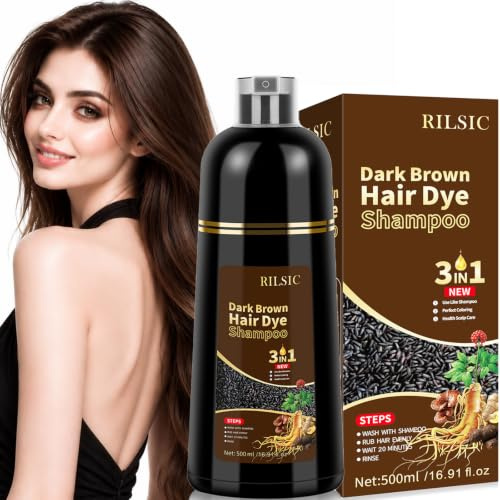 Dark Brown Hair Dye Shampoo 3 in 1, Hair Color Shampoo, Grey Attack | Herbal Instant Color Shampoo for Women & Men - Natural Dark Brown Colour, Quick Grey Coverage, Grey Hair Shampoo