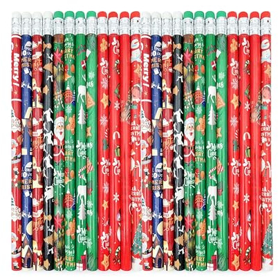 FloraVigo 72 Stück Weihnachtsbleistifte mit Radiergummi, Holzbleistifte im Weihnachtsdesign, Bleistift-Set für Büro, Notizen, Geschenkverpackung und festliche Dekoration