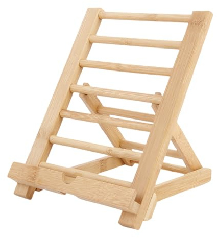 Generisch Support de tablette - Bois - 24,8 x 18,5 x 5,3 cm - Support de tablette - Serre-livres pliable en bois - Support de lecture avec ouverture de chargement pour bureau, cuisine, apprentissage