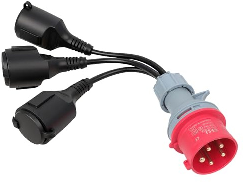 AOHEWEI Adaptador CEE, enchufe de 400V, 16A y 5 clavijas a 3 tomas Schuko de 230V, cable distribuidor de corriente alta impermeable IP44 para caravanas, campings, obras y uso industrial en exteriores