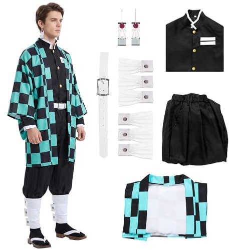 Alaiyaky Tanjiro Cosplay Costume Outfit Slayer Kamado Tanjiro Kimono Jacket Anmie Cosplay Men Cloak Halloween Christmas Cosplay Costumes for Adults