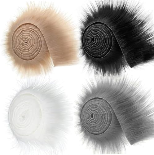 Eulihent 4 Pièces Fourrure Artificielle pour Loisirs Créatifs 5 x 150 cm en Peluche à Longs Poils, Tissu Pelucheux, Fourrure au Mètre pour Bricolage, Tissu Fourrure pour Barbe de Lutin, Déco DIY