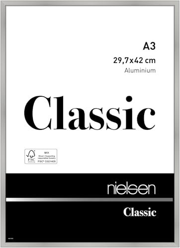 nielsen Bilderrahmen, 29,7 x 42 cm (A3), Aluminium, Silber matt, Posterrahmen zum Aufhängen im Hoch- & Querformat, Echtglas, Classic