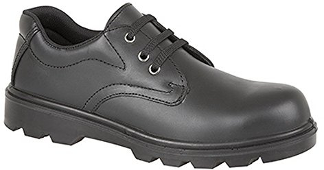Grafters Mens Plain 3 Eye Shine Leather Safety Shoes (8 UK) (Black)