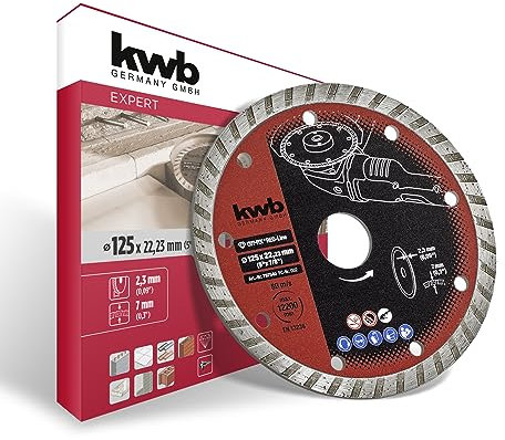 kwb CUT-FIX® Red-Line Diamanttrennscheibe ø 125 mm, mit gesintertem Turborand, 9 Nebenlöcher, hohe Lebensdauer, 22,23 mm Bohrung