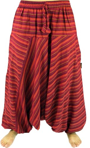 GURU SHOP Haremshose Pluderhose Aladinhose Baumwolle, rot | elastischer Bund, tief sitzender Schritt, weite Passform, Handwäsche, Damenmode