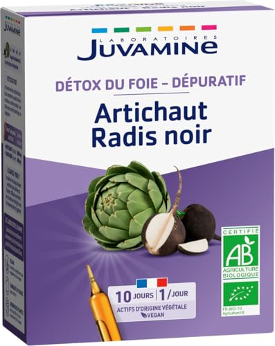 JUVAMINE Artichaut + Radis Noir - Détox Foie, Digestion, Transit - 10 Amp