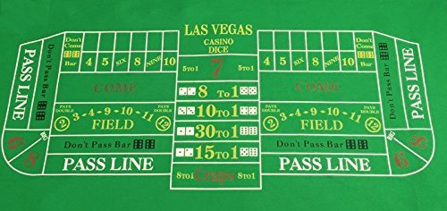 Großer Las Vegas Craps-Filz, 1,80 x 0,90 m, inklusive 2 x blaue Würfel