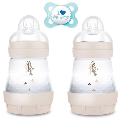 MAM Starter Set Uni // Anti Colic Flasche 160 ml // inkl. Sauger Größe 1 ab Geburt // inkl. MAM Original Skin Soft Silikon Schnuller 0-6