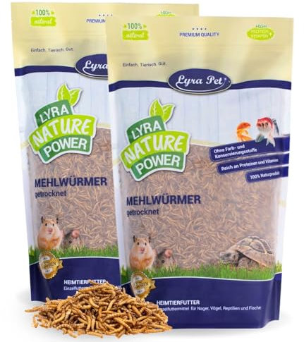 Lyra Pet® | 2 kg Mehlwürmer getrocknet | Proteinreiches Vogelfutter | Für Wildvögel, Nager, Reptilien & Fische | Nahrhaftes Futter | Energiespender für Insektenfresser | Vitamine & Mineralstoffe