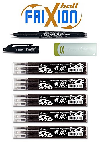 Special Bonus Pack Pilot FriXion Ball Tintenroller [0,7] 15 Ersatzminen Nachfüllminen | 5 Set á 3 Stk Schwarz + 1 Frixion Ball in Schwarz