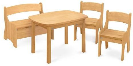 BioKinder Kindersitzgruppe Sitzgruppe Levin mit Tisch, Bank und 2 Stühle aus zertifiziertem Massivholz Erle