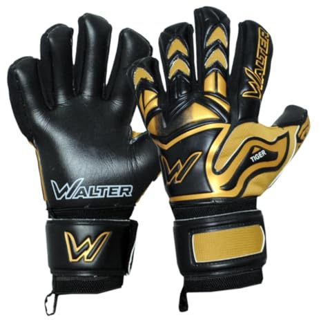 WALTER Guanti Portiere Professionale, calcio, modello Tiger con stecche. (black-gold, 9)
