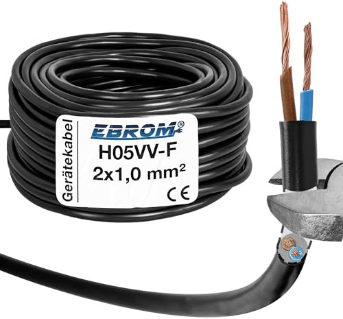 EBROM Schlauchleitung Gerätekabel -RUND- H05VV-F 2x1,0 mm², schwarz, 20 m | von 5 bis 200 m - flexibel - 2x1 mm2 - z.B. für Leuchten, Haushaltsgeräte, Anschlussleitungen, für mittlere Beanspruchungen
