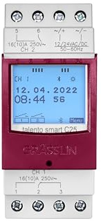 Grässlin 43.03.0003.1 talento smart C25 12-24V Astro-Zeitschaltuhr digital | 2 Kanäle, DIN-Schiene/Hutschiene, 500 Speicherplätze,12–24 V AC/DC, Wochen-/Jahresprogramm, Zyklus/Impuls,8 Jahre Gangreserve