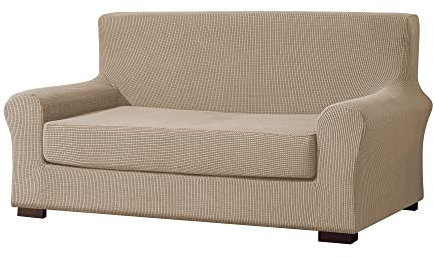 EBETA E 2-Stück Sofahusse Jacquard Sofaüberwurf Sofaüberzug, Sofahusse Couchbezug Möbelschutz rutschfest, Sofa Abdeckung Hussen + Polsterbezug 2 Sitzer (Sand, 145-185 cm)