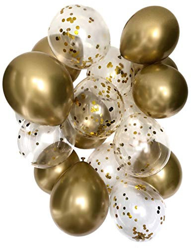 Cavore Konfetti Luftballon Set in Gold metallic – 20 Stück – Partydeko Ballons für Geburtstag, JGA, Taufe, Hochzeit, Babyparty & Silvester