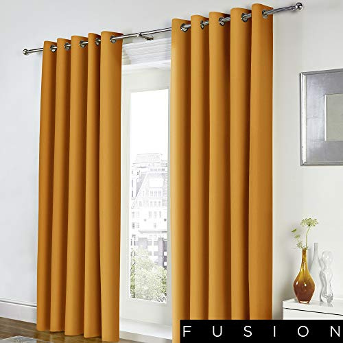 Fusion Freya Vorhänge mit Ösen, 100% Baumwolle, 117 x 137 cm, naturfarben, Ocker, Curtains: 66 Width x 54 Drop (168 x 137cm)