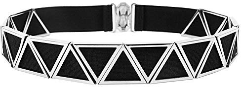 MEGAUK Damen Geometrische Elastischer Gürtel Taillengürtel Hüftgurt Metallgürtel Kettengürtel für Hochzeit Kleid - 3.5cm Breit (Schwarz Silber)