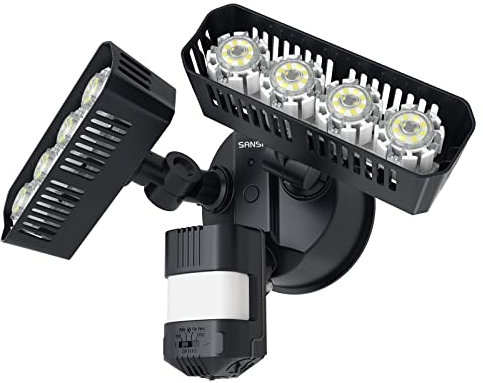SANSI 36W LED Security Lights Outdoor Motion Sensor, 3600LM 5000K Super Bright Twin Head LED Floodlight with PIR Sensor IP65 Waterproof, 180° Detection Angle, 50Ft Detection Range (Mains Powered)