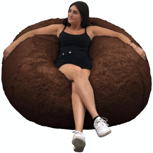 bananair Sitzsack XXL mit Füllung - Größe 120 cm - Weich und Bequem - Maschinenwaschbarer Kunstpelzbezug - Großzügig gefüllt mit Schaumstoffen - Riesen Sitzsack, Sessel, Sofa - Farbe Schokolade
