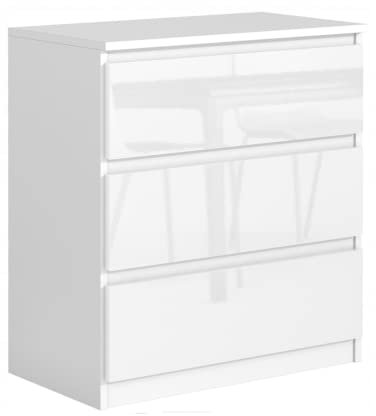 3xeliving Commode avec 3 tiroirs 70 cm, Blanc/Blanc Brillant