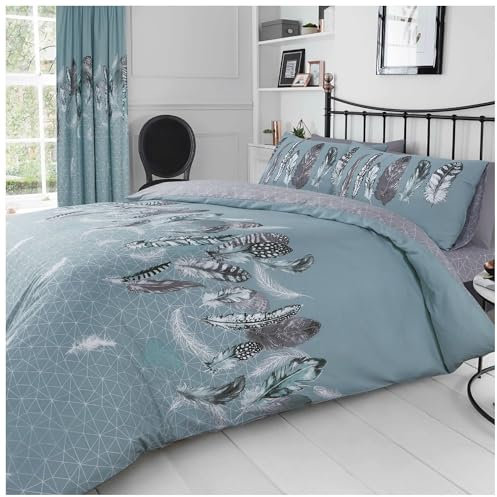 GC GAVENO CAVAILIA Feather Bedding Set, Printed Duvet Cover King Size, Comfy Breathable Quilt Cover, Duck Egg