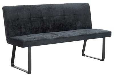byLIVING Bank TALEA/gepolsterte Sitzbank 160 cm/Webstoff-Bezug dunkelgrau/Metall Gestell schwarz pulverbeschichtet/Bank mit Rückenlehne/Wartebank/Esszimmerbank / 160 x 92 x 59 cm (BxHxT)