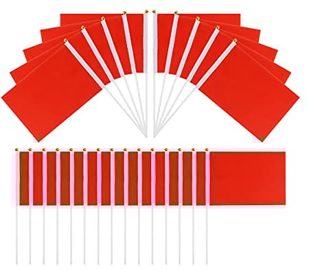 SCSpecial Small Flags 25 Pieces Mini Handheld Flags on Stick 8.2 Inch x 5.5 Inch Outdoor Flags for Parades and Decoration (Red)