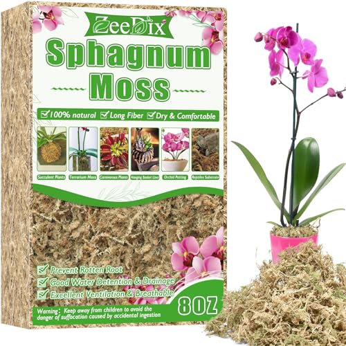 ZeeDix 226g Sphagnum Moos für Pflanzen, Natürliches Langfaser-Sphagnum-Torfmoos in Großpackung für fleischfressende Pflanzen, Orchideen, Sukkulenten und Reptilien (16L hydratisiert)