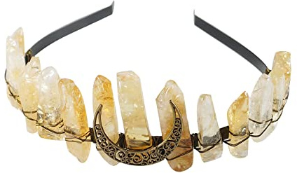 Soulnioi Natural Citrine Headband Bronze Wire Wrap Bronze Moon Irregular Citrine Pillars Crown Headband for Gift of Party Birthday