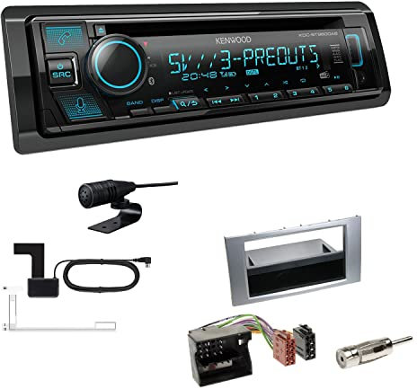 Kenwood KDC-BT960DAB 1-DIN Autoradio CD-Tuner mit Bluetooth Digitalradio DAB+ inkl. Einbauset passend für Ford S-Max 2006-2007 Silber