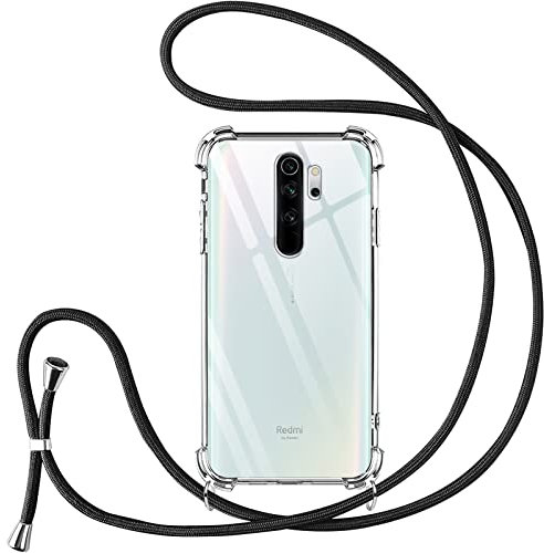 Vauki handyband für Xiaomi Redmi Note 8 Pro Hülle mit Band,Handyhülle mit Kette zum Umhängen Kordel Schutzhülle Transparent TPU Stoßfest Silikon Bumper Case für Xiaomi Redmi Note 8 Pro,Schwarz