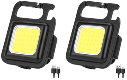 RANRAO 2 Stück Mini COB Schlüsselanhänger Arbeitsleuchte, USB-C Wiederaufladbar, 800 Lumen kleine Taschenlampe, Mini Taschenlampe mit Klapphalterung und Magnetfuß zum Angeln, Wandern und Campen