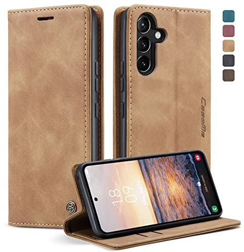 KZB Handyhülle für Samsung Galaxy A54 5G Hülle Premium Lederhülle Klappbar Flip Case Tasche Magnet Kartenfach Standfunktion Schutzhülle für Samsung Galaxy A54 5G - Braun