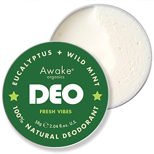 Awake Organics DEO - Natural Plastic Free Deodorant Balm – Fresh Vibes - Eucalyptus & Wild Mint - Aluminium Free - Bicarb Free - Vegan - Made in England - 58g