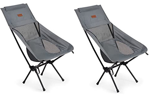 Rainberg Ultra Lightweight High Back Camping Chair, Folding Chair, Camping Chairs for Adults, Foldable Garden Outdoor Picnic BBQ Chairs. (Pack of 2, Grey)