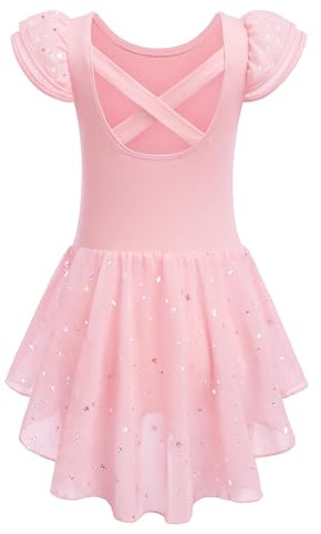 Zaclotre Girls Ballet Leotard Shiny Flutter Sleeve Dance Dress with Criss-Cross Back Toddler Ballerina Outfits