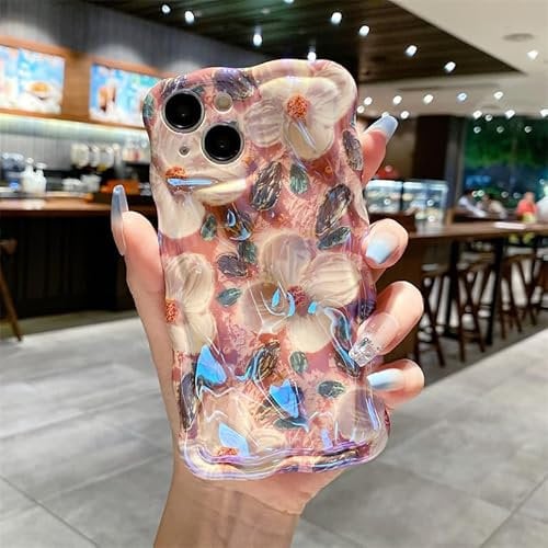 QLTYPRI Case for iPhone 14 Pro Max with Cute 3D Retro Oil Painting Flower Design for Girls Women, Curly Wave Frame Case Soft Silicone TPU Bumper Shockproof Phone Cover for iPhone 14 Pro Max - Pink