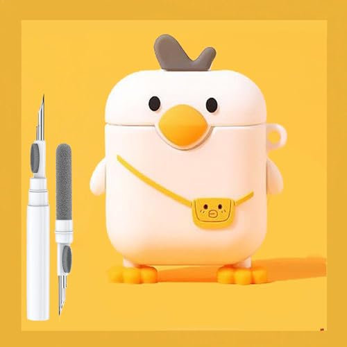 Schutzhülle für Airpod 2. und 1. Generation, lustige 3D-Cartoon-Hülle, mit Reinigungsset und Schlüsselanhänger, für Apple Air Pod Gen 2 und 1, für Jungen, Mädchen, Kinder, Teenager, Tasche Ente