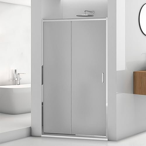 Porta doccia per nicchia 140 cm vetro stampato H 195 cm, anta scorrevole con installazione reversibile e profilo cromato, Tay