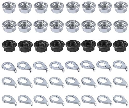 NQEUEPN 48pcs Bike Wheel Axle Nut and Bicycle Hub Safety Washer, Carbon Steel M8/M9.5/M10 Bicycle Hub Flanged Axle Nuts Bicycle Parts Accessories for Front and Rear Mountain Bike Wheel Axl