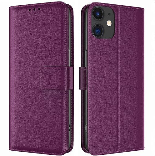TQIAHF Handyhülle für iPhone 11 Flip Case Schutzhülle mit Kartenfach Klappbar Leder Etui Dunkellila