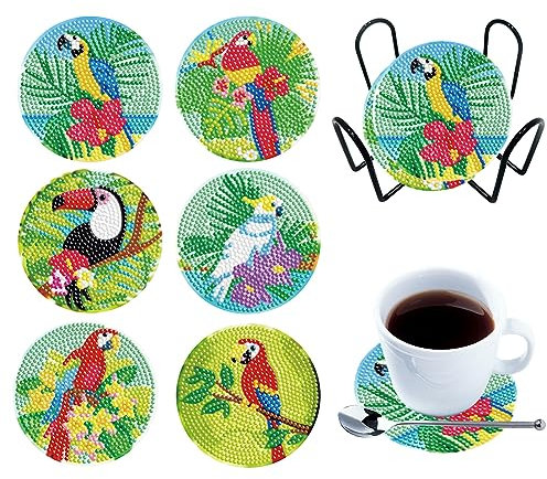 Starnearby sous Verre Broderie Diamant Bricolage Dessous de Verre Diamant Painting sous Tasse Anti-dérapant Peinture Diamant sous Verre Tapis de Tasse avec Support