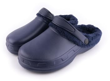 R-ISLAND Clogs Invierno,Zuecos Invierno para Hombre,con Forro Caliente,Adulto,Impermeable,Antideslizante,Cómodo,Perfectamente para casa Exterior o Interior (Azul Marino, 41)