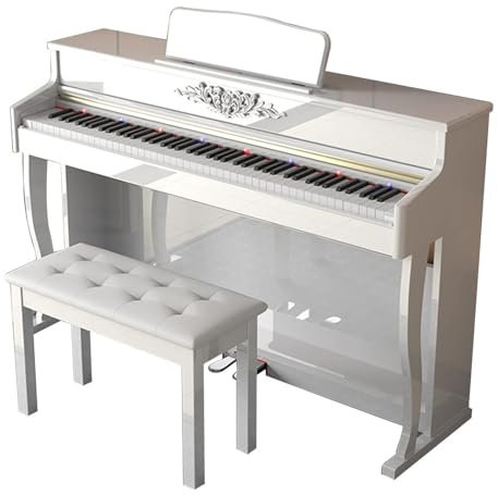 ZALIX 88-Key Digital Piano, Weighted Hammer-Action Electronic Piano, Supports Bluetooth MIDI with Furniture Stand, Suitable for Beginners And Professionals,White,Without lights