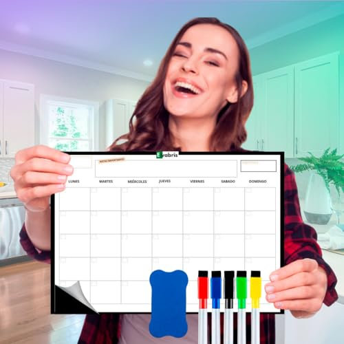 EVABRIS Calendario Magnetico Nevera, Tamaño Extragrande, Pizarra Magnetica Nevera, Planificador Semanal Mensual Nevera, Calendario Iman Nevera, Agenda Magnetica Frigorifico